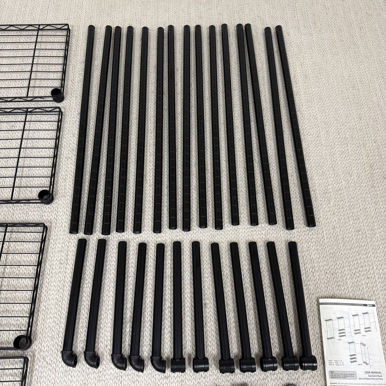 Timate F4 Closet Wall Mounted System, Black Pipe Rods With Shelves, Clothing