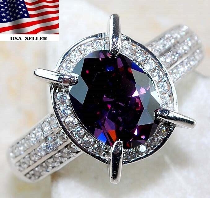 3CT  Amethyst 925 Solid Sterling Silver Ring Sz 7 L1-3