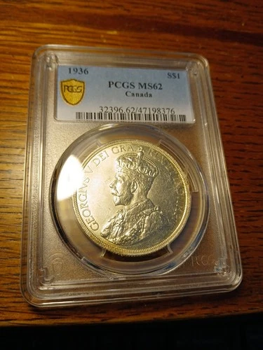 1936 CANADIAN SILVER DOLLAR  MS62 PCGS SHARP