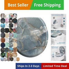 Wooden Toilet Seat with Soft Close ROUND - Decorative, Quiet Slow Close M...