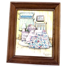 Vintage 1974 ARTMARK God Bless Girl Praying 3D Decoupage Paper Art 6x5"