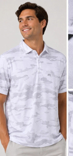 Travis Mathew Polo Men's Sz 3XL White Gray Camo Palm tree Beachside Stealth Golf