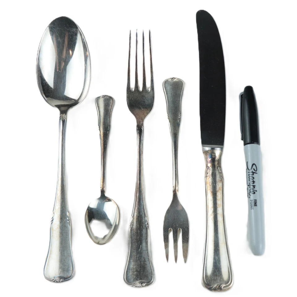 WMF82 Germany Flatware 60pc Set – Modern Hollow Knife, Cocktail Forks, Wood Tray - Image 2 of 4