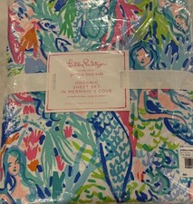 4 Pc Pottery Barn Kids Lilly Pulitzer Mermaid Cove Full Sheet Set