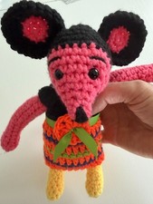 Handmade Crochet Pink Mouse Plush Doll Amigurumi Stuffed Toy 5" Colorful