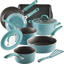 Rachael Ray Cook + Create Nonstick Cookware/Pots and Pan Set 10 Piece Agave Blue