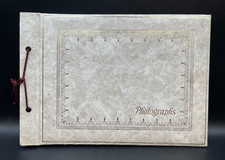 Vintage White Marble Photo Album Gold Embossed Black Paper Tied Binding