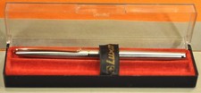 "LUXOR" Brushed Chrome Vintage Made in India c.1981's Fountain pen w/ Box