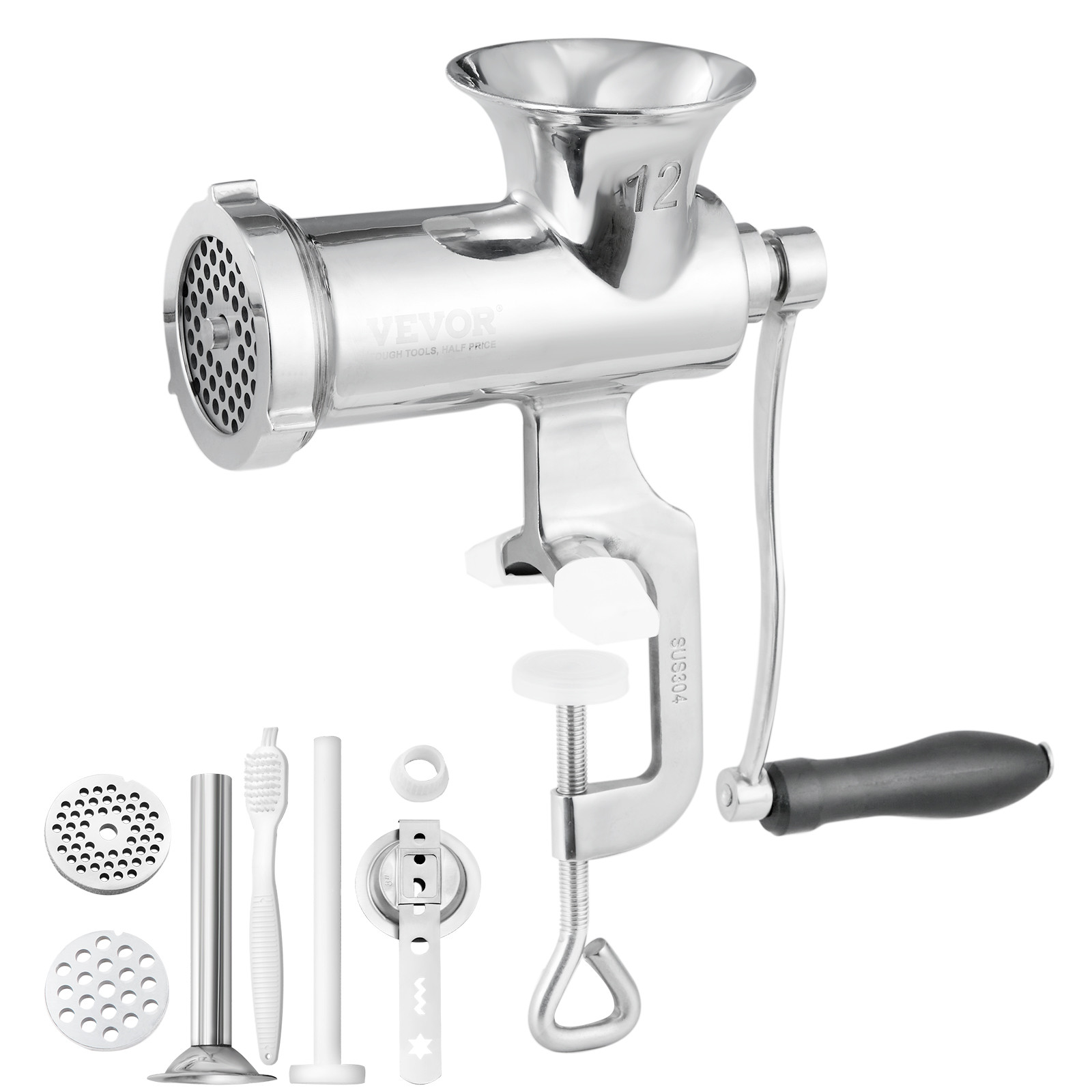 Hachoir à viande manuel inox VEVOR avec manivelle ergonomique et grilles interchangeables