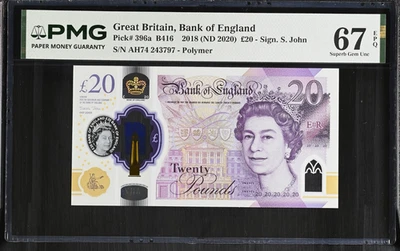 GB / England Queen Elizabeth II £20 396a Low Serial AH74 243797 PMG 67 EPQ - Image 1 of 2