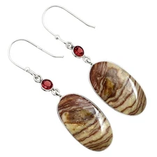 Natural Wave Dolomite & Garnet 925 Sterling Silver Earrings Jewelry E-1002