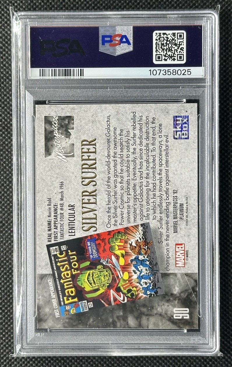 2024 Marvel Masterpieces '92 Platinum Silver Surfer Lenticular 3-D #90 PSA 10 view 2