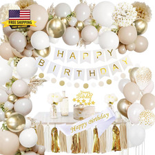 Upgraded Gold White Birthday Party Decorations for Girls Women Men with Happy Bi