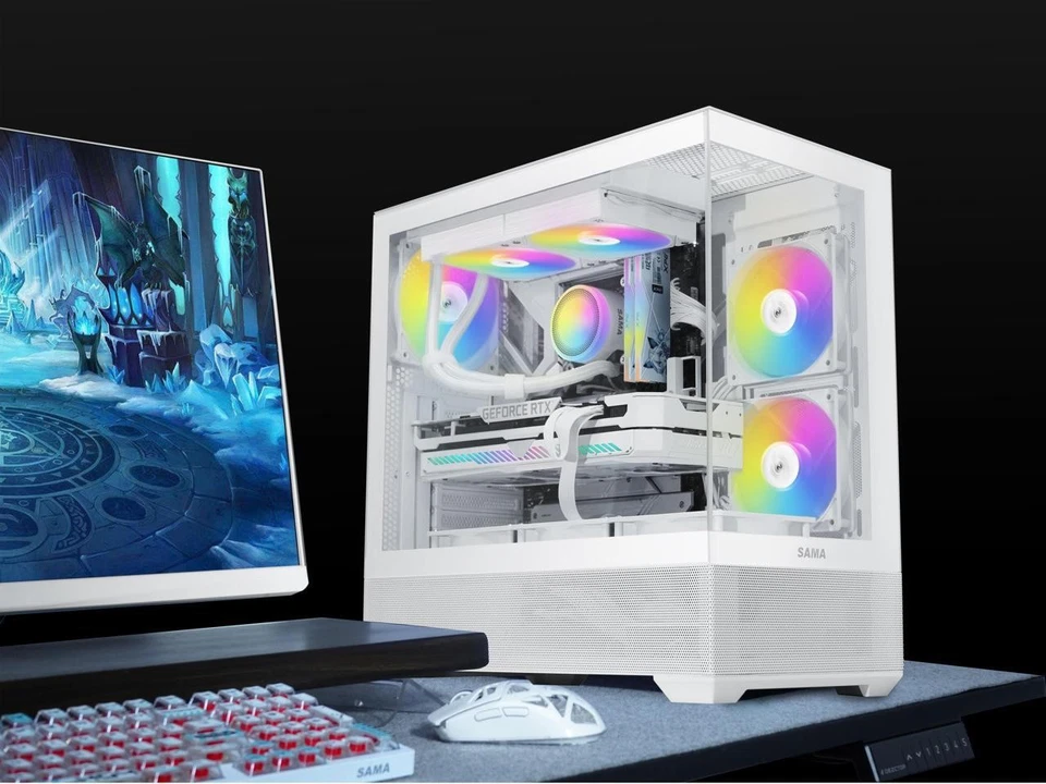 SAMA V40 White ATX Mid Tower PC Case, 6 Pre-Installed 120mm ARGB PWM Fans, Dual - Image 3 of 4