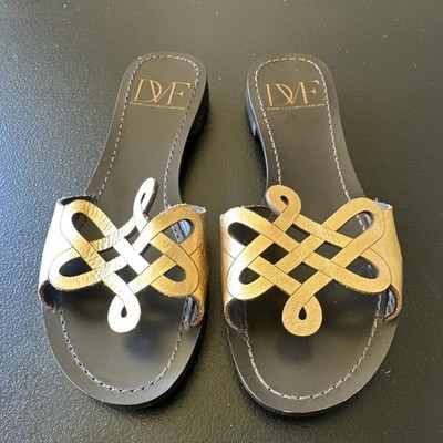 DVF Diane Von Furstenberg Women s Brown Slide Sandals Leather Cutout Flats