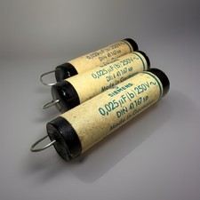 3x Siemens 0.025μF 250VAC - Black Glass Tube Audio Capacitor uF NOS Matched 1958
