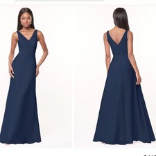 Azazie Nala Dark Navy Bridesmaid Dress Small A-Line Pleated Chiffon Gown Size 4