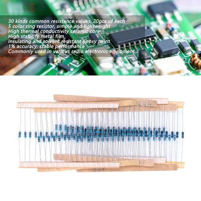 600x 1/4W Resistor Kit 5 Color Ri-ng Metal Film Resistor Assortment 1% Accuracy