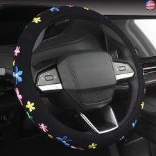 Embroidery Cute Steering Wheel Cover-deluxe Floral Car Decoranti-slipsweat