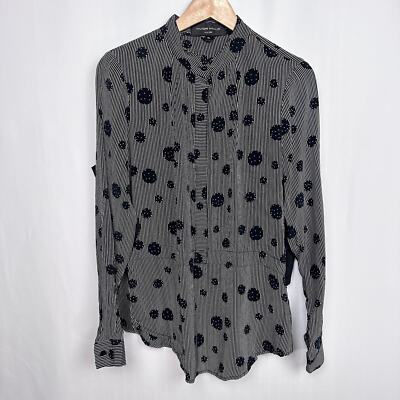 Hilton Hollis Button Up Shirt Size XL Black Stripe Dot Long Sleeve Blouse