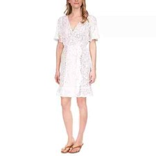 Michael Michael Kors Women's Petite Lace Faux-Wrap Mini Dress White, US PXS