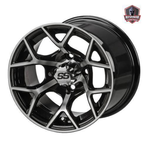 14" Ninja Machined Black Golf Cart Wheels and Tires Combo (215/35-14) Set of 4