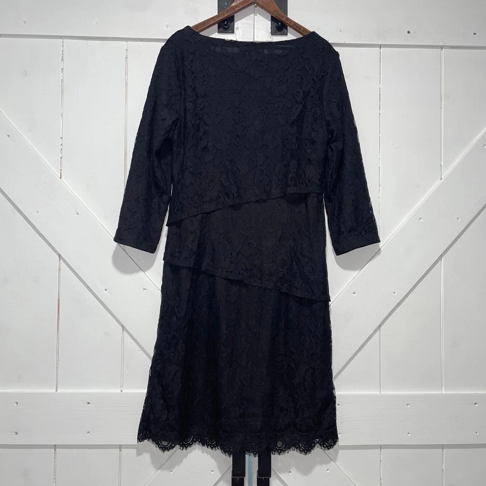 Vestido Vaina J. Mclaughlin Para Mujer Talla 8 Cuello Barco Manga 3/4 Encaje Negro Foto 2 de 4