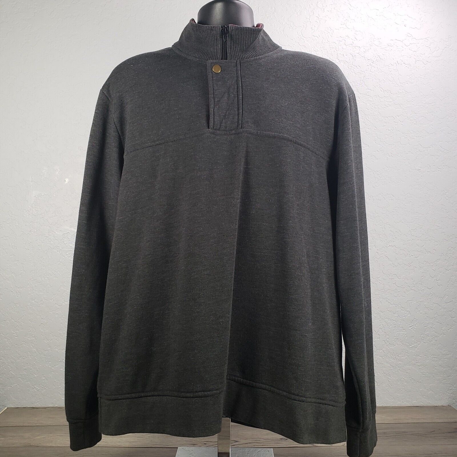 Orvis Sweater Men's XL Quarter Zip Snap Pullover Mock Neck Fly Fishing Gray