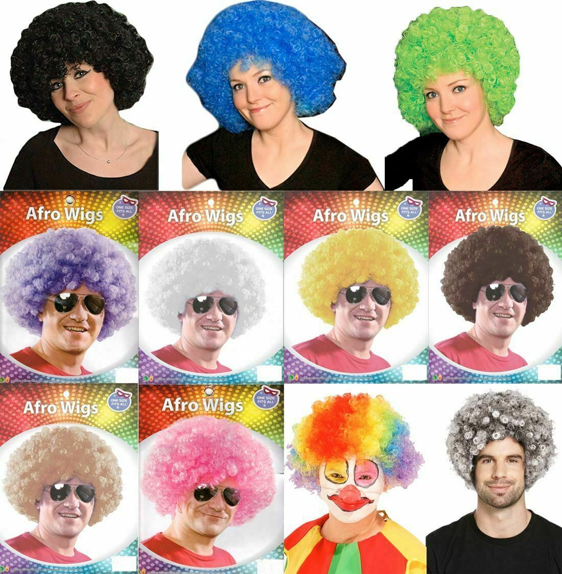 Afro Wigs Curly Funky Disco Clown Wig Mens Ladies Costume 70s Hair Fancy Dress Ebay