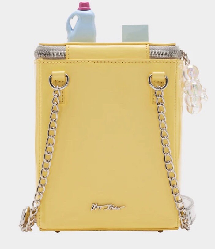 Betsey Johnson Kitsch Spin Me Yellow Crossbody Bag Washing Machine New