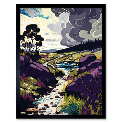 Stormy Clouds over Stream Wild Scottish Landscape Framed Wall Art Picture 9X7 In