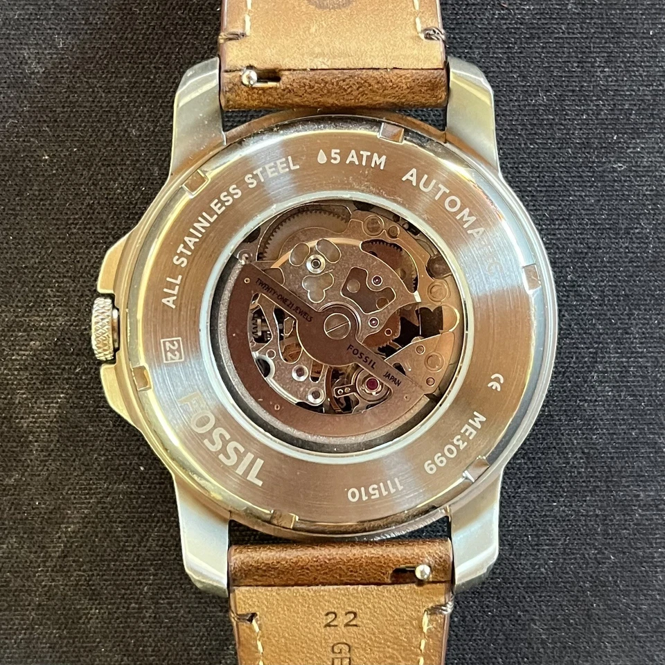 Orologio Uomo Automatico Fossil Grant ME3099 Sub 50mt in Acciaio e Pelle - Raro - Immagine 2 di 4