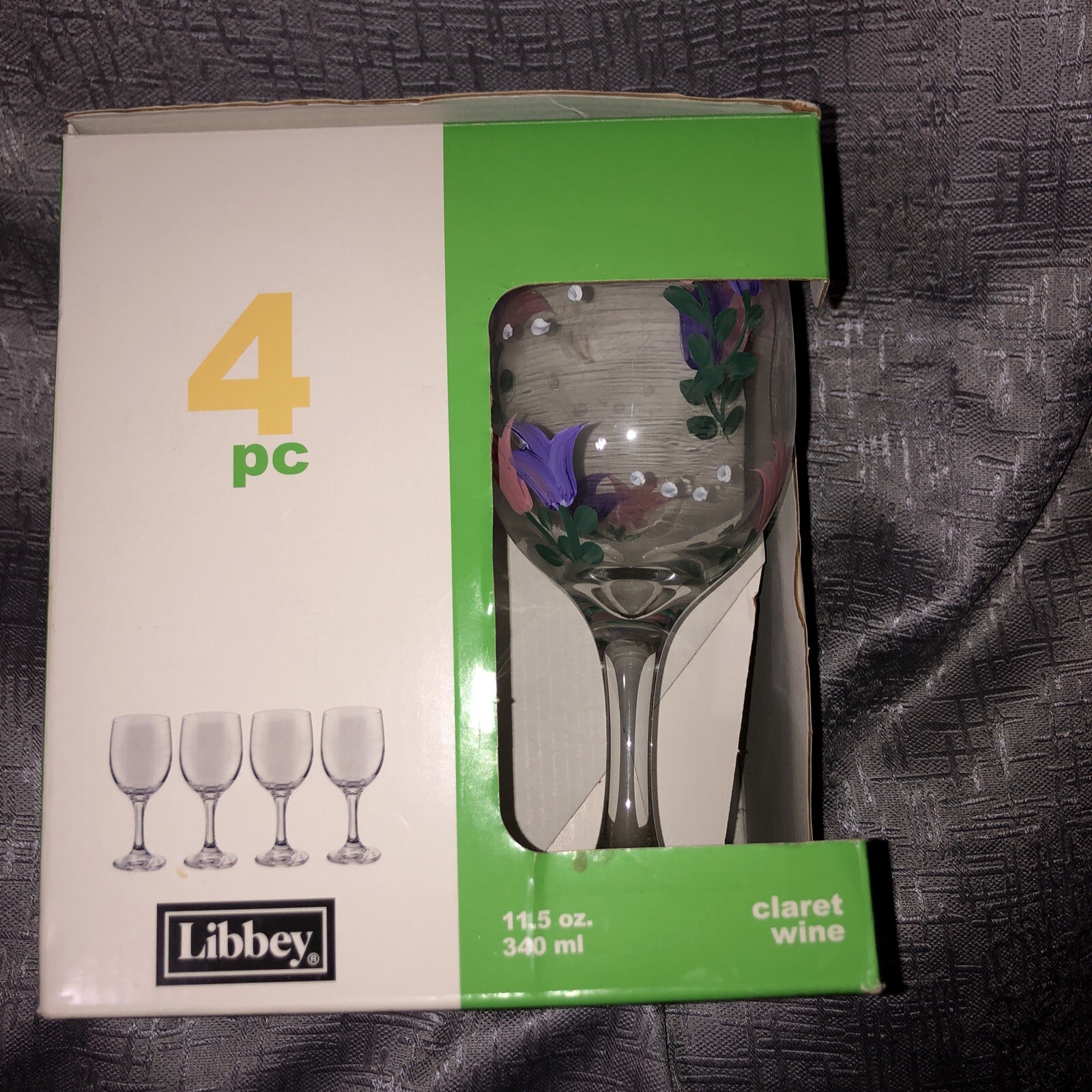 Libbey Claret Set of 4 Clear Wine Glasses Goblets 11.5 Oz 350 Ml for