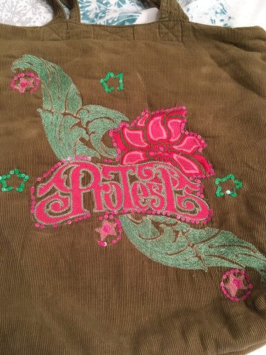 Protest embroidered shoulder bag green pink cord boho beach surf vintage Retro - Picture 2 of 11