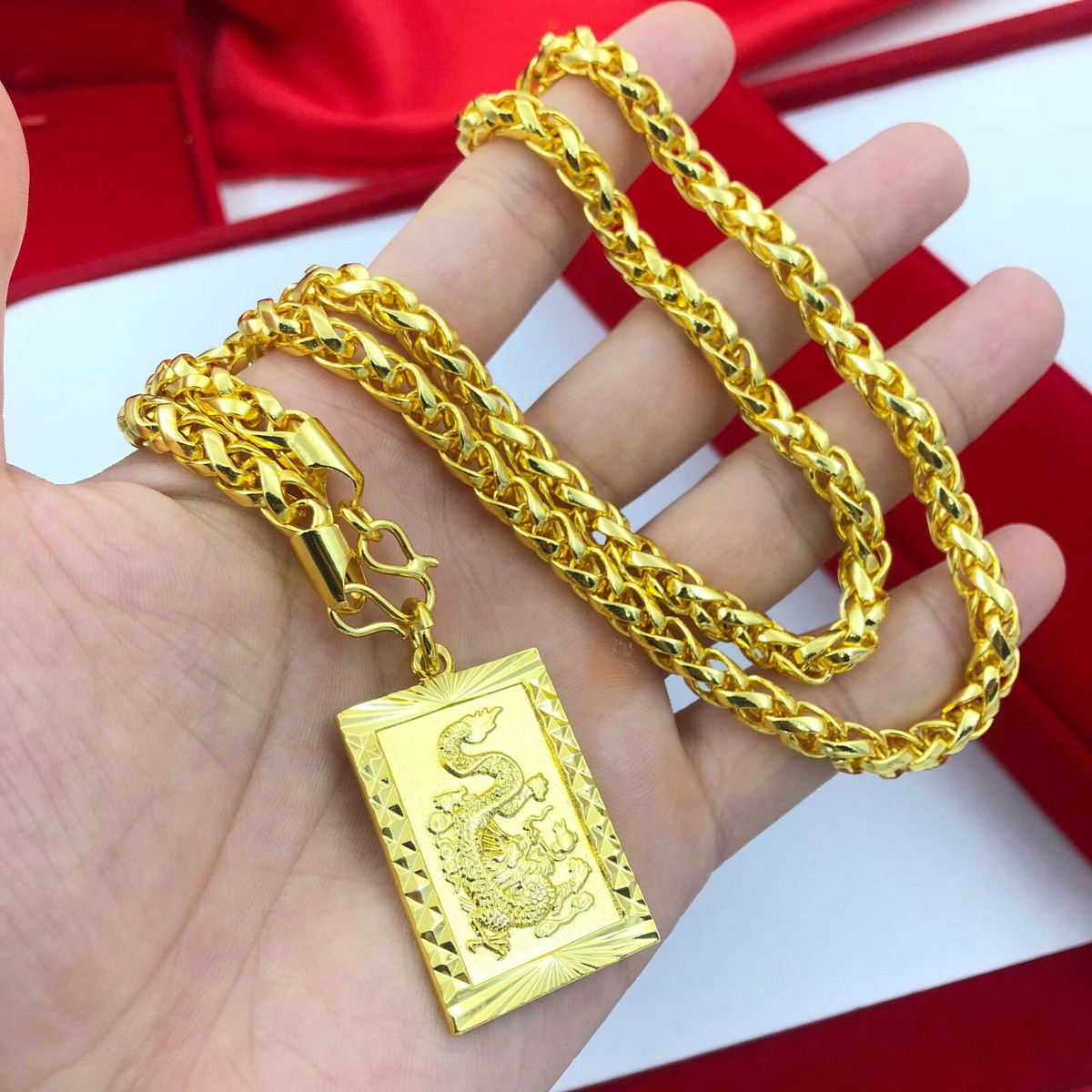 Dragon Style Yellow Gold Necklace 22K 24K Thai Baht Plated Gold Men's  Jewelry