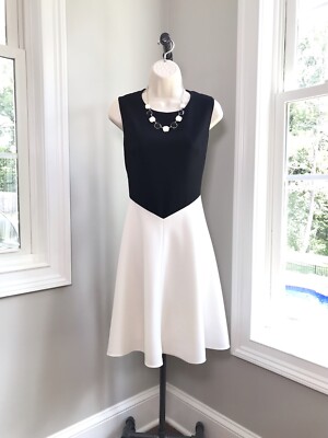 Tahari Sleeveless Black & White Fit & Flare Dress - Womens 6 | eBay