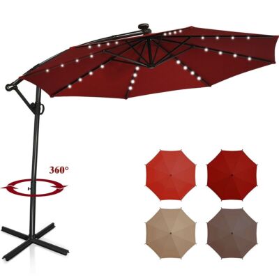 10 ft 360° Rotation Solar Powered LED Patio Offset Umbrella without Weight Base-
