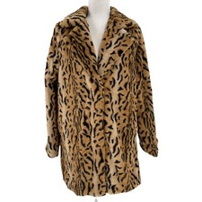 Love Token Faux Fur Tiger Print Coat Magnetic Closure Women's XS Black Gold 189