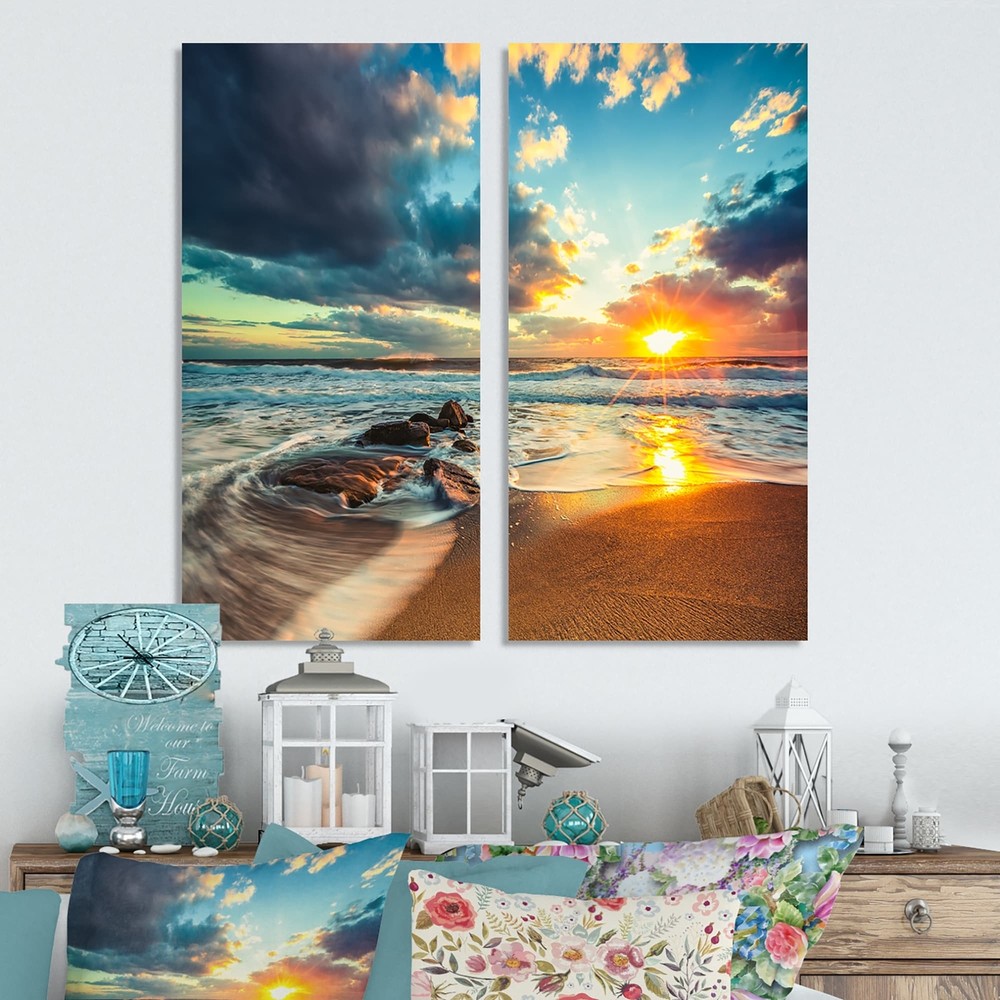 Designart "Beautiful Cloudscape over the Sea" Modern Beach