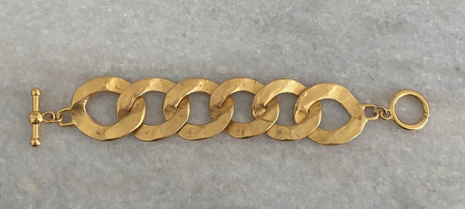 Vintage Kenneth Jay Lane Gold Hammered Curb Link … - image 1