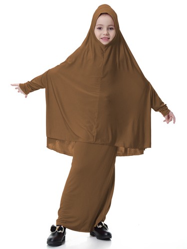 Muslim Kids Girl Long Scarf Hijab+Dress Islamic Prayer Kaftan Arab Maxi Clothing - Picture 12 of 47