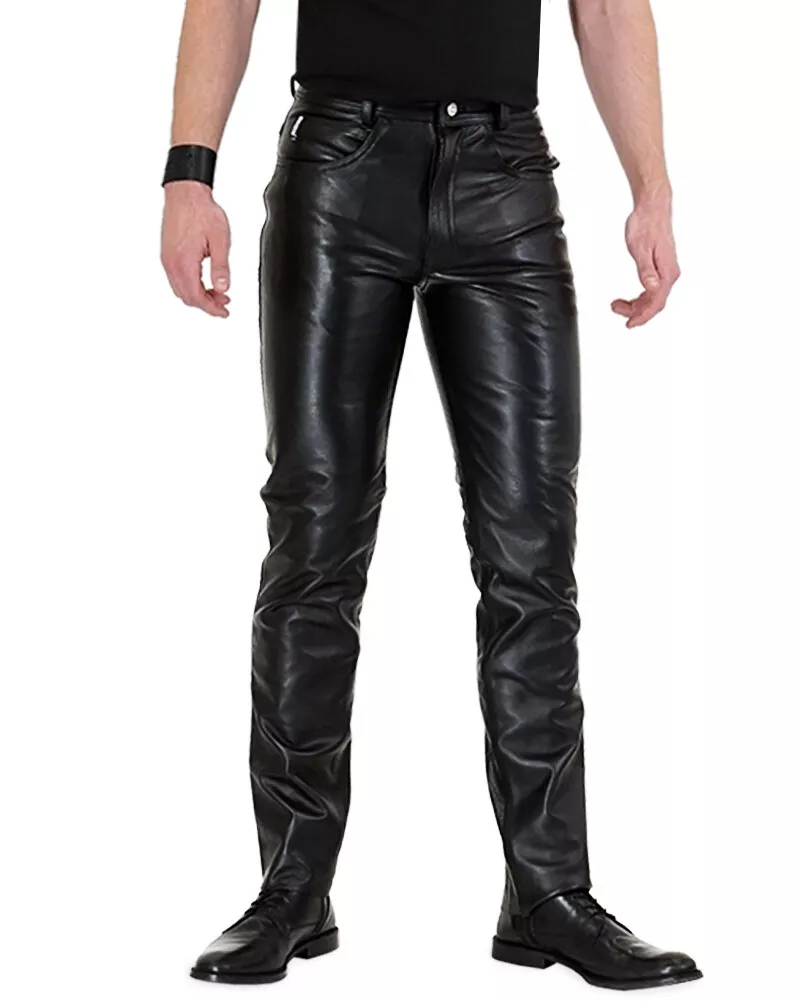 Bockle Bopo Leather Pants 501 Cut Leather Jeans Mens Leather Pants Smooth Leath
