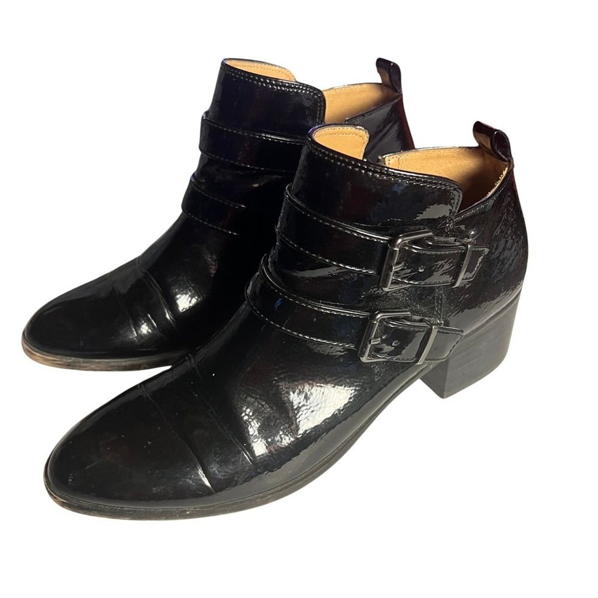 Franco Sarto Raina Black Patent Leather Ankle Boots Size 7 Glossy Versatile  | eBay