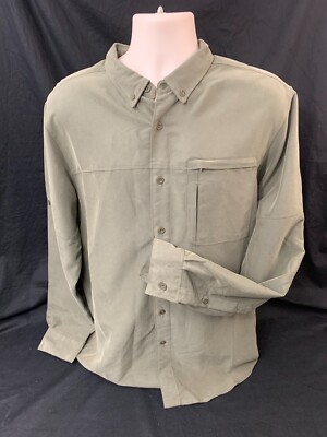 THE NORTH FACE Shirt Mens Size Button Up L Long Sleeve Green  Zip Pocket Nice!