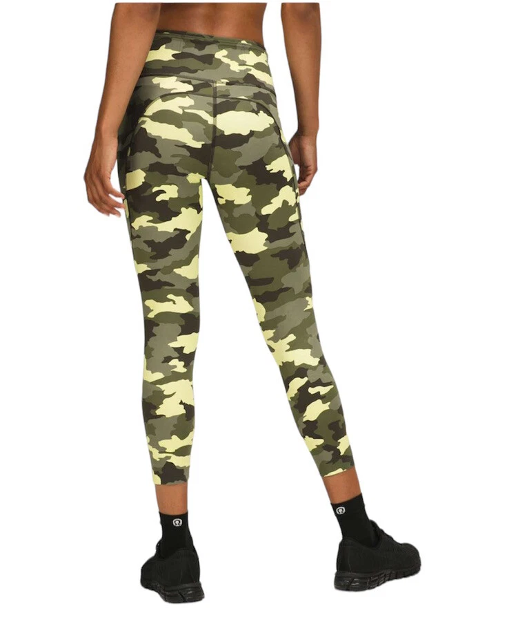 Lululemon Fast Free High Rise Crop Leggings Nulux 23” Camo Crispin Green  Size 6