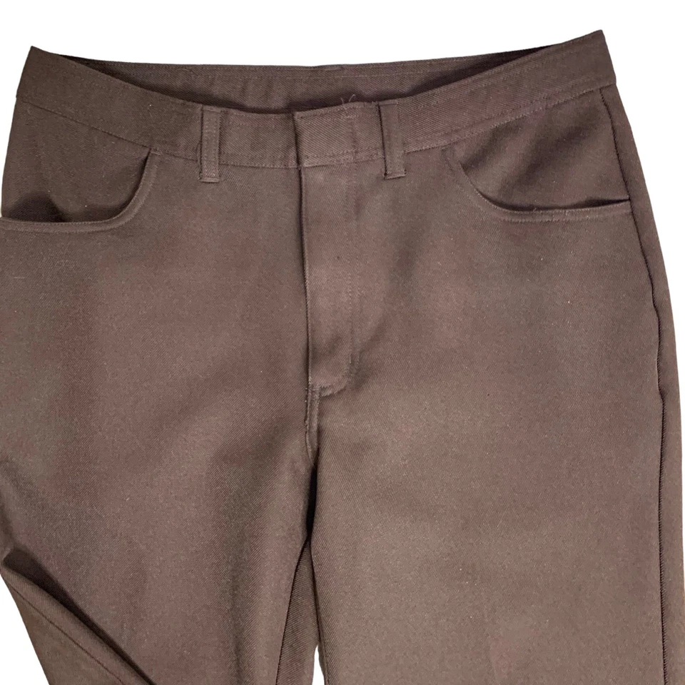 Pantalones Vintage Años 70 Para Hombre Talla 34 Marrón Pierna Recta Poliéster Bolsillos Bordados Foto 4 de 4