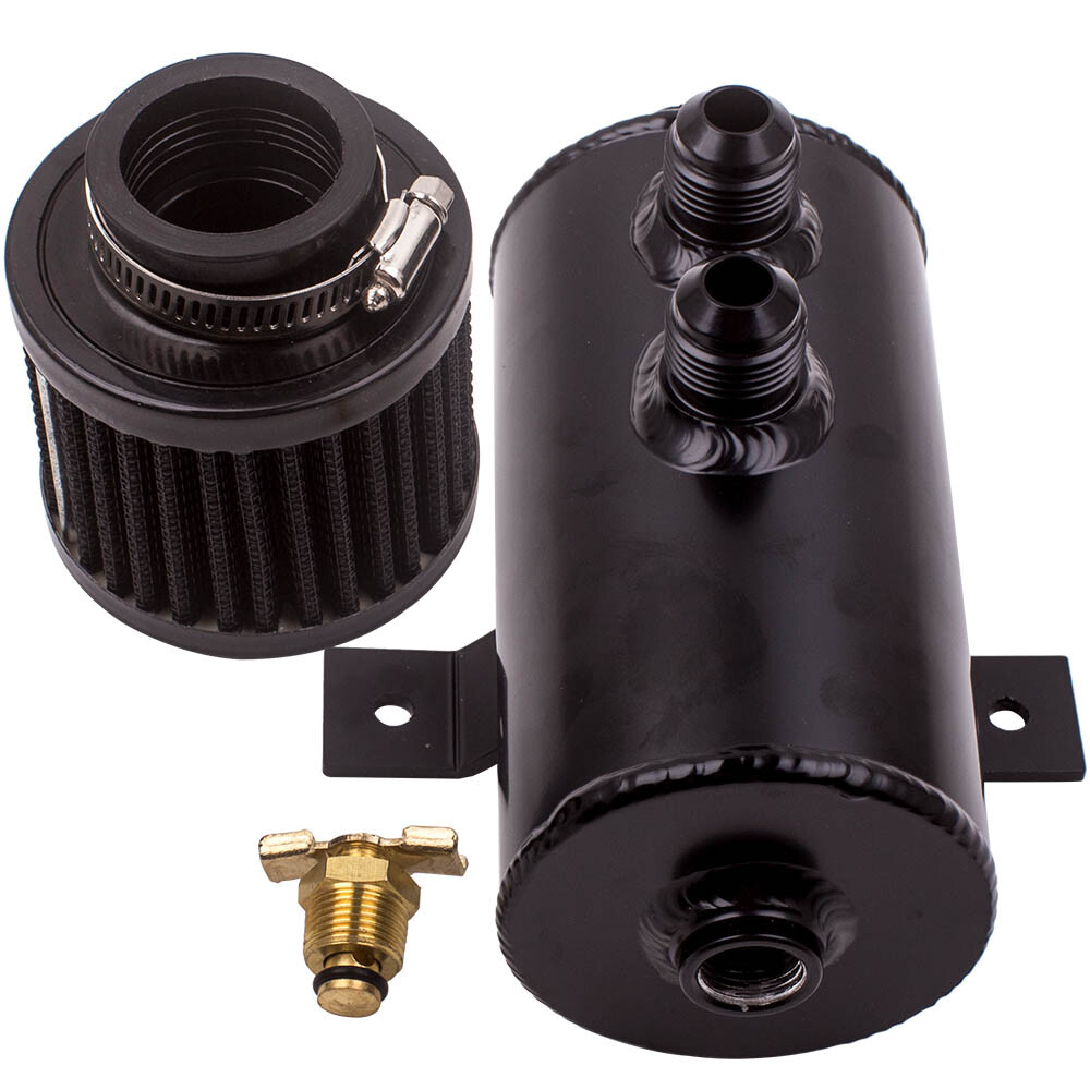 Aluminum 0.75L Baffled Oil Catch Can Oil Breather Tank w/ Breather Filter AN10