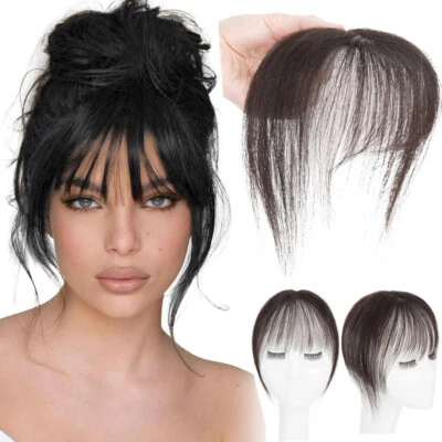 100% Echthaar 3D Air Bangs Clip In Pony Luft Haarteil Echthaar Haarverlängerung - Bild 1 von 4