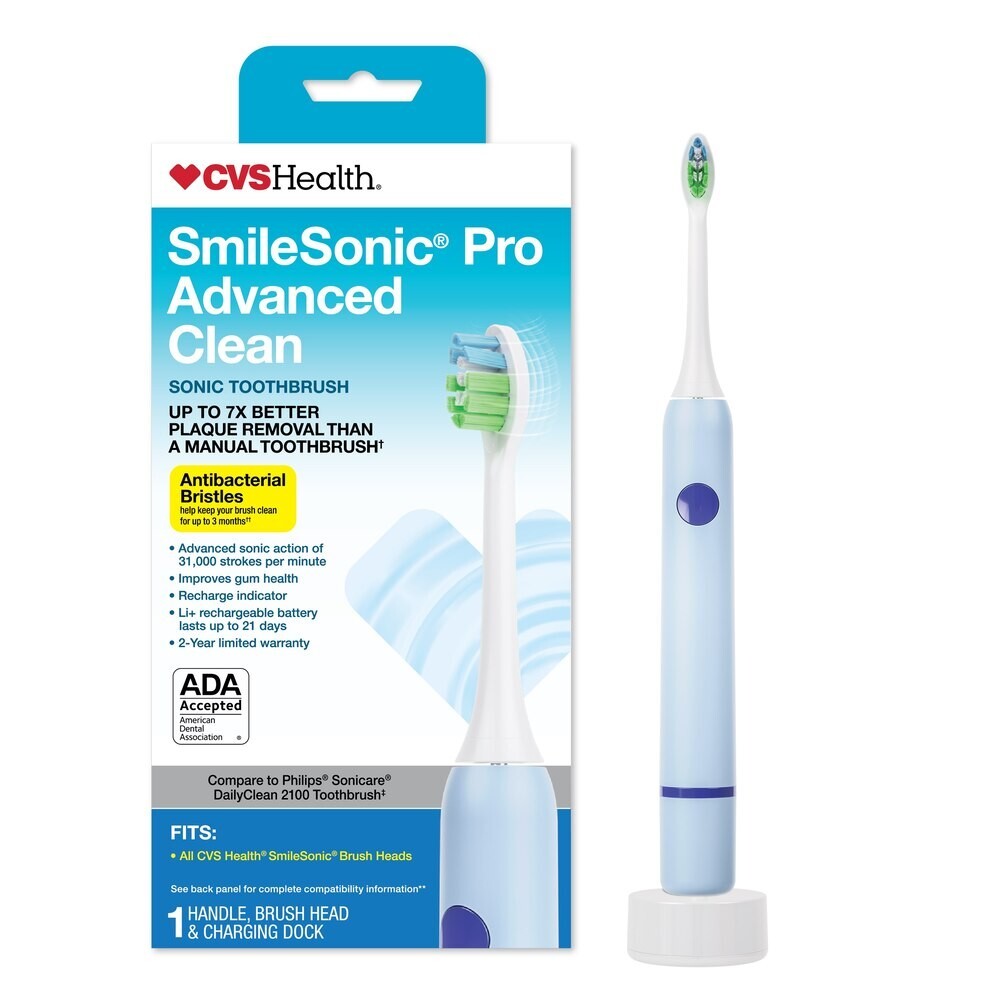 CVS Health Smilesonic Pro Advanced Clean Sonic Toothbrush White New