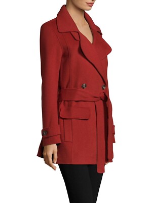 halston heritage siena wool coat size L red new